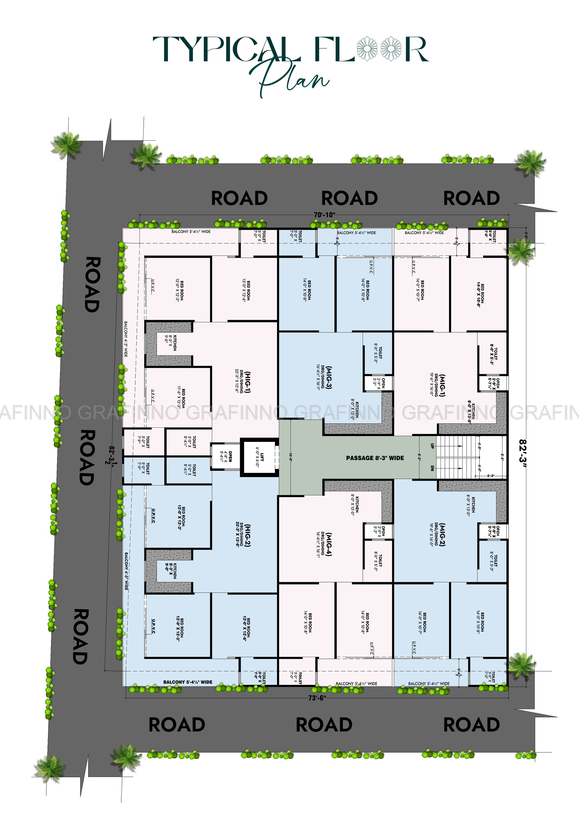 Elite Imperial Tower typical floor plan, 2 BHK and 3 BHK layouts